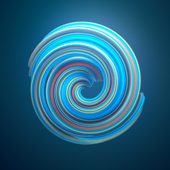 Blue colored twisted shape. 3D render illustration