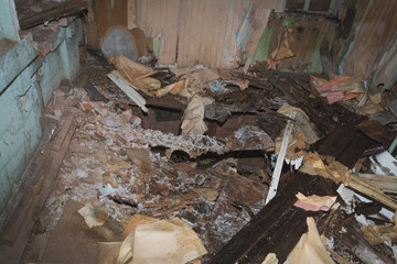 inside view of a deserted run down building, background and texture
