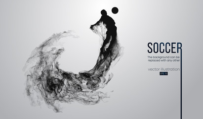 Abstract silhouette of a football player on the white background from particles. Soccer player running jumping with ball. World and european league. Background can be changed to any other. Vector