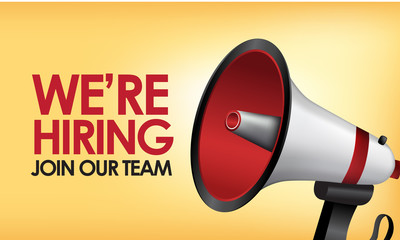 We are hiring banner with megaphone. Join our team
