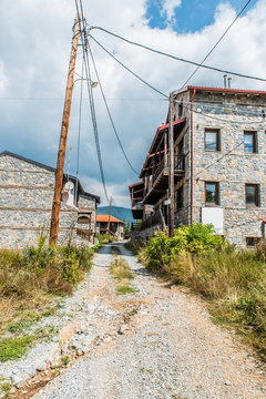 traditional alley at Agios Athanasios village in Macedonia Greece near the snow center of Kaimaktsalan