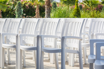 Obraz premium white chairs for watching performances on stage.