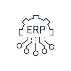 ERP-система, планирование ресурсов предприятия. Автоматизация бизнеса и инноваций. Вектор значок.
