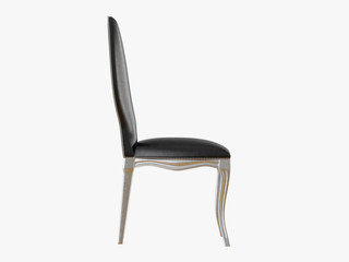 Black leather chair with iron legs 3d rendering