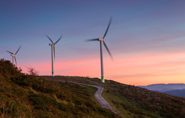 Dusk on Mount Oiz, Basque Country, with wind energy gathering
