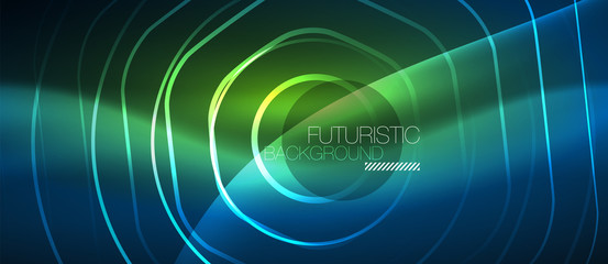 Neon glowing lines, magic energy space blue light concept, abstract background wallpaper design