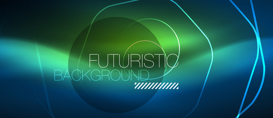 Neon glowing lines, magic energy space blue light concept, abstract background wallpaper design