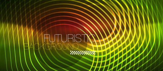 Fototapeta na wymiar Neon glowing wave, magic energy and light motion background. Vector wallpaper template