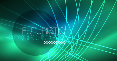 Neon glowing magic background, neon banner, night sky wallpaper. Magic light effect. Christmas abstract pattern.