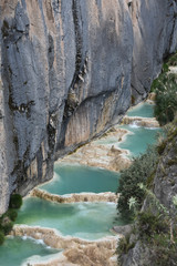 Millpu Lagoon, a series of stunning natural turqoise pools, near the city of Ayacucho, Peru