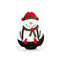 Vector Illustration of Laughing Snowman in Striped Hat and Scarf with Tears