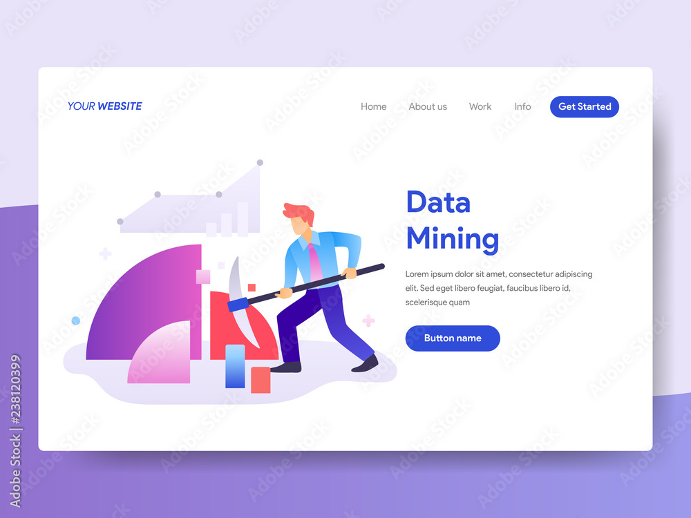 Wall mural landing page template of data mining concept. modern flat design concept of web page design for webs
