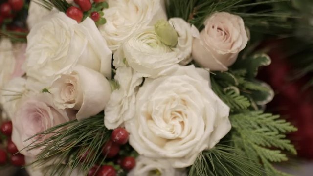 Christmas White rose bouquet close