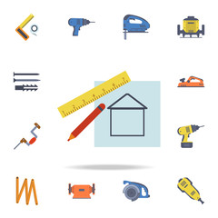 color house drawing and ruler icon. Detailed set of color construction tools. Premium graphic design. One of the collection icons for websites, web design, mobile app