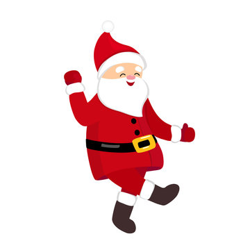 Funny Santa dancing hype move, quirky cartoon comic character in traditional Christmas costume, isolated on white background, young style for print, t-shirt, card, party invitation, animation, ads.