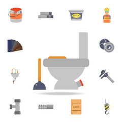 color toilet bowl and plunger icon. Detailed set of color construction tools. Premium graphic design. One of the collection icons for websites, web design, mobile app