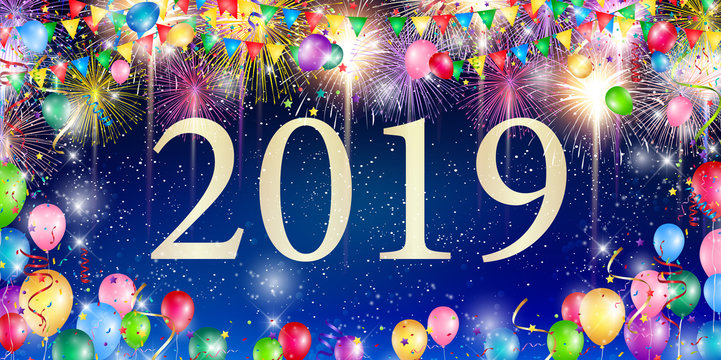 2019  新年　花火　背景