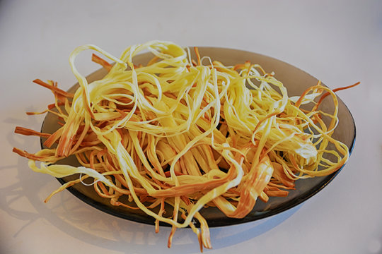 Chechel cheese on a plate.