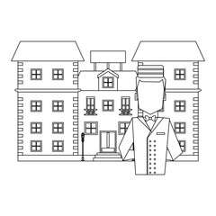 Naklejka premium Hotel bellboy service black and white