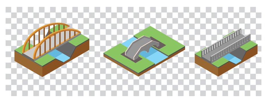 Isometric Illustration Of Bridge Building, Vector Illustration