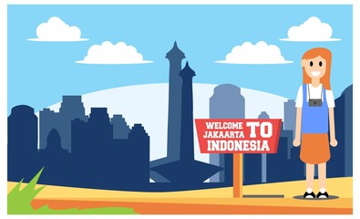 flat illustration of amazing tourist attractions in Indonesia, vector illustration