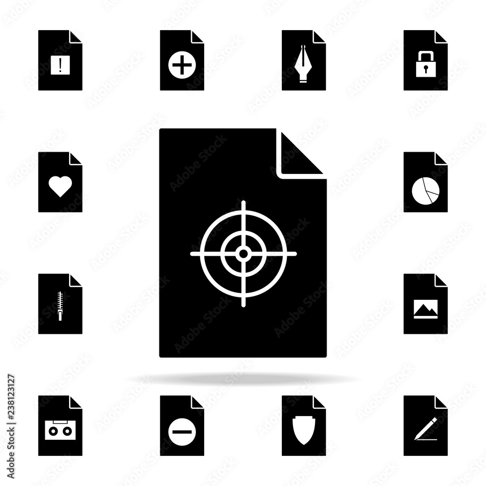 Poster target on document icon. file and documents icons universal set for web and mobile