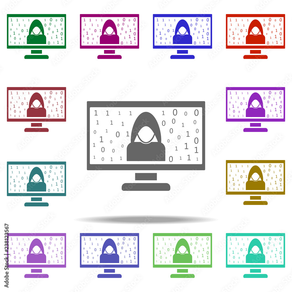 Poster hacker on the computer icon. elements of hacker in multi color style icons. simple icon for websites