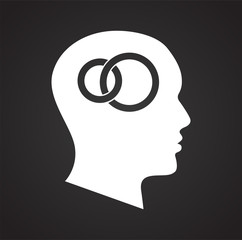 Human head with wedding rings icon on black background for graphic and web design, Modern simple vector sign. Internet concept. Trendy symbol for website design web button or mobile app