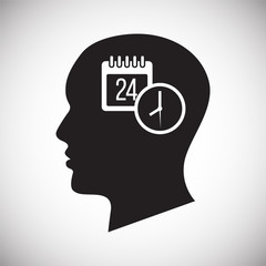 Human head with calendar icon on white background for graphic and web design, Modern simple vector sign. Internet concept. Trendy symbol for website design web button or mobile app