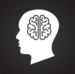 Human head with brains icon on black background for graphic and web design, Modern simple vector sign. Internet concept. Trendy symbol for website design web button or mobile app