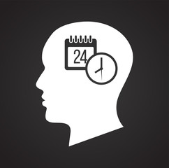 Human head with calendar icon on black background for graphic and web design, Modern simple vector sign. Internet concept. Trendy symbol for website design web button or mobile app