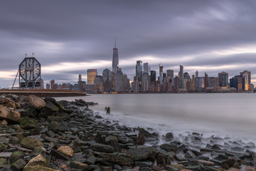 View on Financial District  and colgate watch from rocky beach in Jersey city ,Long exposure shot
