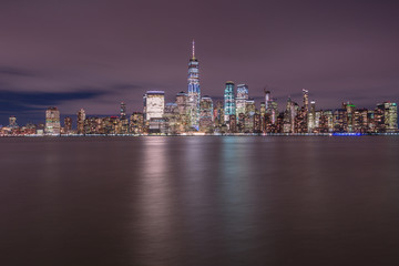 Fototapeta na wymiar Financial District night view with long exposure