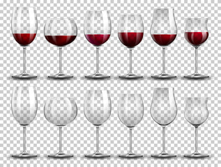 Set of wine on different glasses