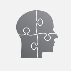 Grey Puzzle Piece Silhouette Head Vector Jigsaw.
