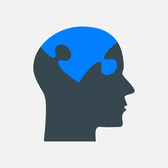 The Black Puzzle Piece Head - Vector Brain.