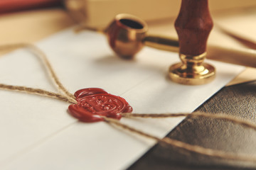 Notary's public pen and stamp on testament and last will. Notary public