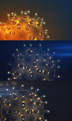 Metalic sphere with incandescent light bulbs set of 3D render illustrations