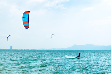 Kite surfing on sea. Freedom concept.