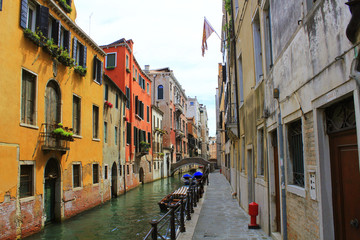 Naklejka premium Canal in Venice, Italy. Exquisite buildings along Canals.