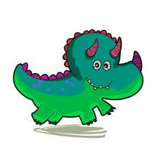 Cartoon triceratops running - green dinosaur 