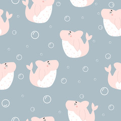 Seamless pattern with cute sharks. Children's texture for fabric, textiles. Hand-drawn. - 238130516