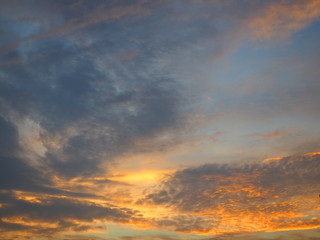 The sky at sunset, Sunset with beautiful blue sky, Beautiful sunset with clouds, Beautiful evening cloudy sunset colorful sky, Twilight sky background.