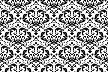 Wallpaper in the style of Baroque. Seamless vector background. White and black floral ornament. Graphic pattern for fabric, wallpaper, packaging. Ornate Damask flower ornament