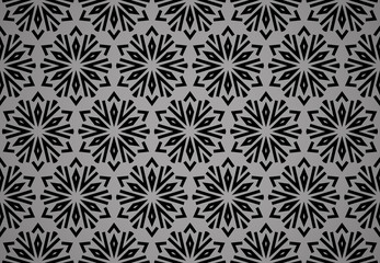 Abstract geometric pattern with lines, snowflakes. A seamless vector background. Grey and black texture. Graphic modern pattern