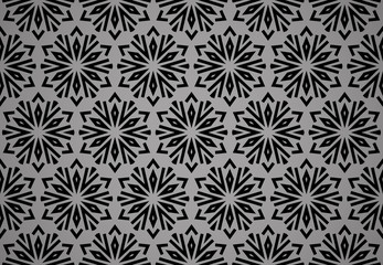 Abstract geometric pattern with lines, snowflakes. A seamless vector background. Grey and black texture. Graphic modern pattern