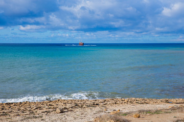Beach and blue water. Travel photo 2018 december.