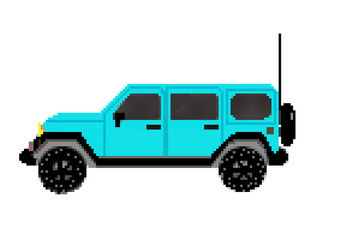 Pixel drawn 8 bit 4 door offroad vehicle with spare tire and antenna © ecummings00