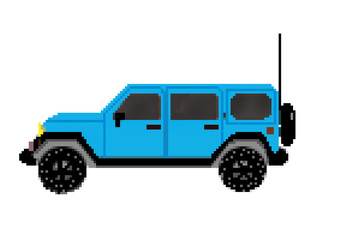 Pixel drawn 8 bit 4 door offroad vehicle with spare tire and antenna