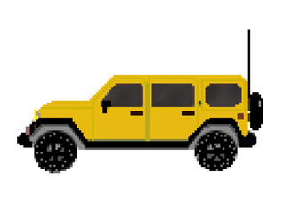 Pixel drawn 8 bit 4 door offroad vehicle with spare tire and antenna